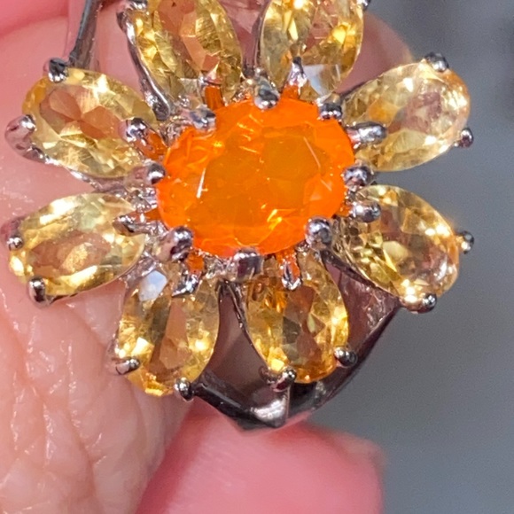 Fascinating Genuine Orange Opal and Citrine Ring - Picture 7 of 13